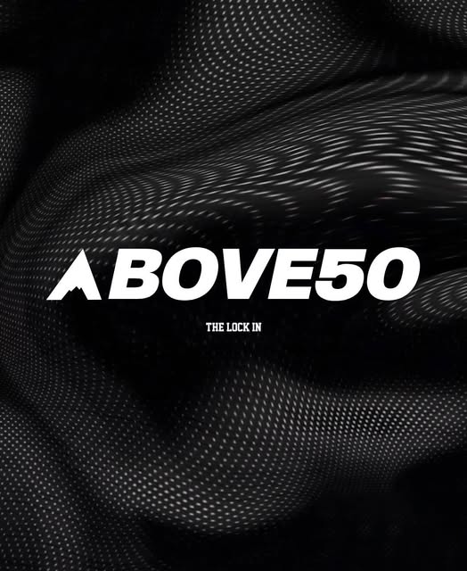 Above 50 white on black textile graphic
